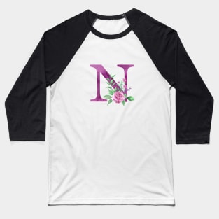 Floral Monogram N Beautiful Rose Bouquet Baseball T-Shirt